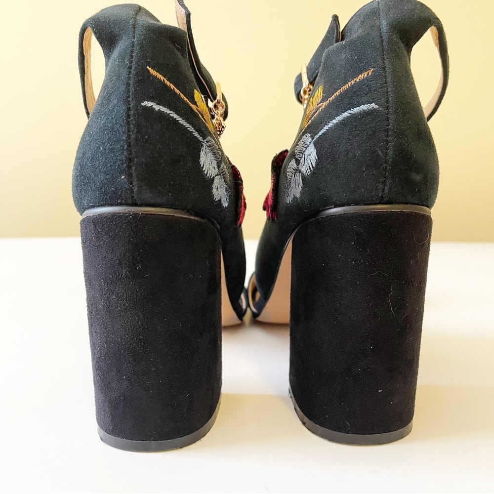 Nanette Lepore Martina Suede Block Sandal Embroidered Ankle Strap Sandal - Picture 11 of 14